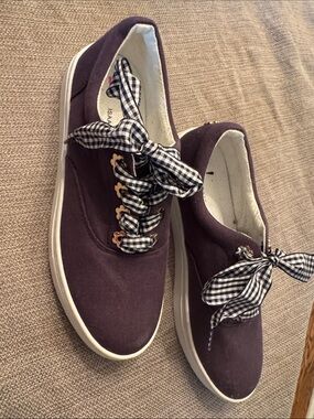 Isaac Mizrahi Navy Canvas Sneakers with Gingham Ribbon Laces